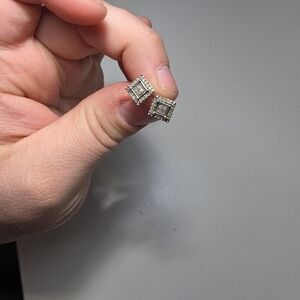 Silver-Tone Square Halo Stud Earrings with Sparkling Stones - Silver